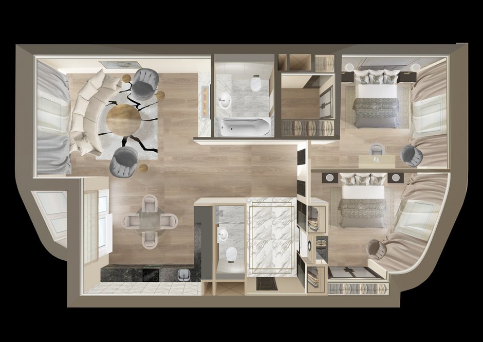 Планировка квартиры в ЖК «Символ», дизайн – Interior Box