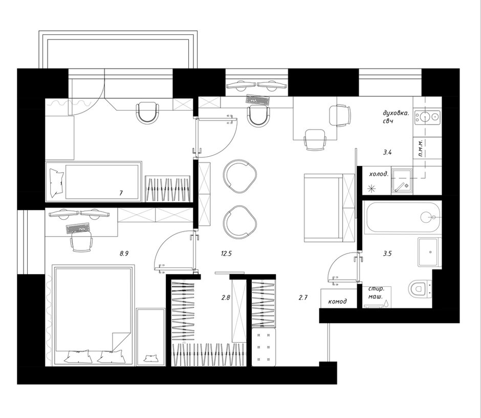 Фотография: Планировки в стиле , Квартира, Перепланировка, Санкт-Петербург, Никита Зуб, 2 комнаты, 40-60 метров, планировочная среда – фото на INMYROOM