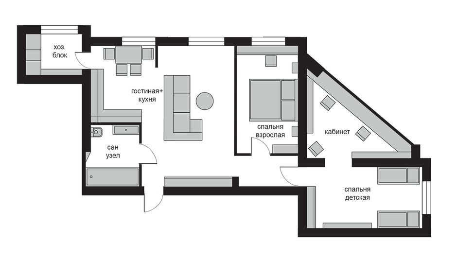 Фотография: Планировки в стиле , Квартира, Цвет в интерьере, Дома и квартиры, Белый – фото на INMYROOM