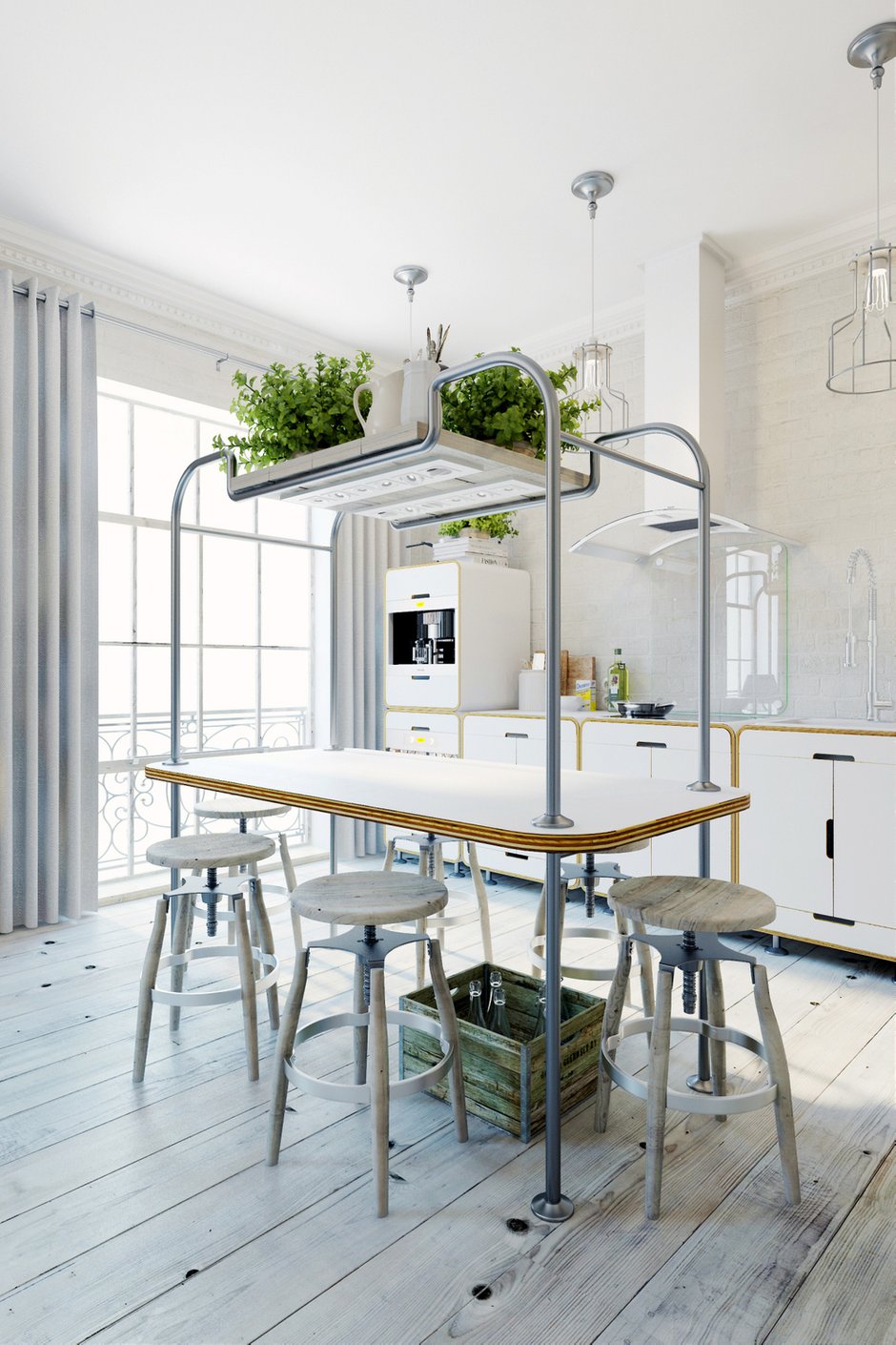 Фотография: Кухня и столовая в стиле Лофт, Квартира, Цвет в интерьере, Дома и квартиры, Белый – фото на INMYROOM
