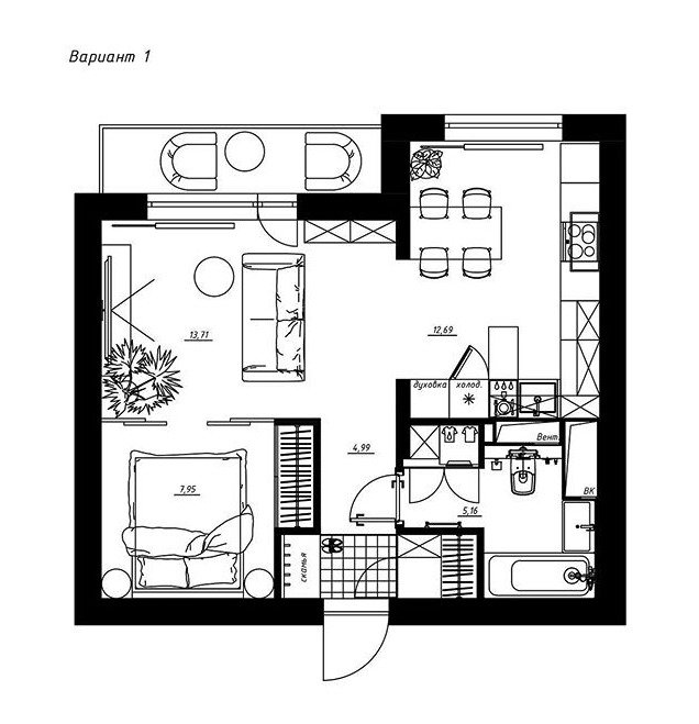Фотография: Планировки в стиле , Квартира, Перепланировка, Никита Зуб, 1 комната, 40-60 метров – фото на INMYROOM