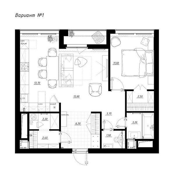 Фотография: Планировки в стиле , Квартира, Перепланировка, Никита Зуб, 2 комнаты, 60-90 метров – фото на INMYROOM