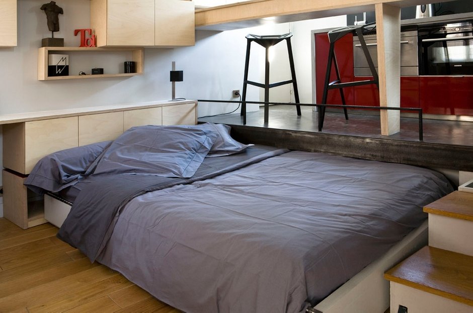 Фотография: Спальня в стиле Современный, Лофт, Малогабаритная квартира, Квартира, Дома и квартиры – фото на INMYROOM