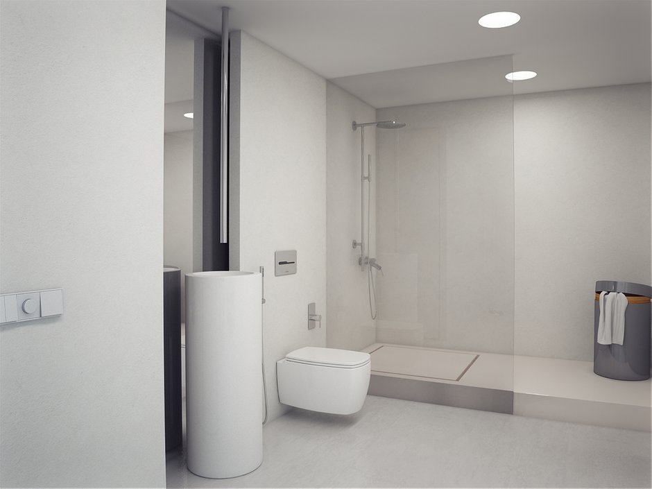 Фотография: Ванная в стиле Хай-тек, Квартира, Цвет в интерьере, Дома и квартиры, Белый – фото на INMYROOM
