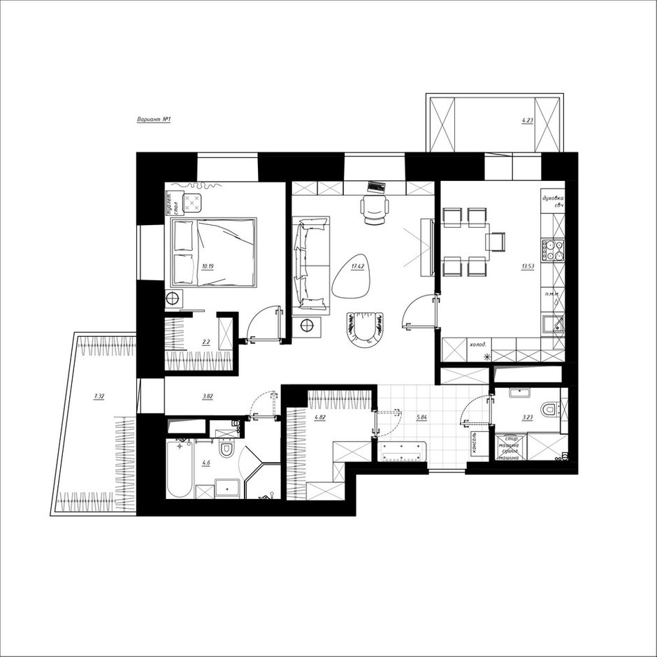 Фотография: Планировки в стиле , Квартира, Перепланировка, Никита Зуб, Монолитный дом, 2 комнаты, 60-90 метров, планировочная среда – фото на INMYROOM