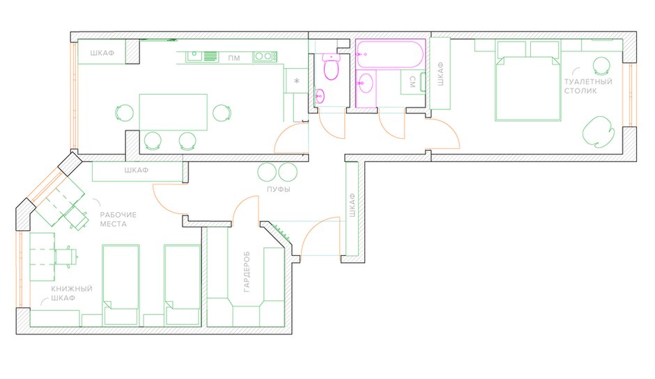 Фотография: Планировки в стиле , Квартира, Перепланировка, ИП-46с, дом серии ИП-46с, двухкомнатная квартира в ИП-46с, перепланировка двушки в ИП-46с, перепланировка двухкомнатной квартиры в ИП-46с, варианты перепланировки двухкомнатной квартиры, как обустроить двушку для пары, как обустроить двухкомнатную квартиру для пары с детьми, идеи перепланировки, перепланировка в ИП-46с – фото на INMYROOM