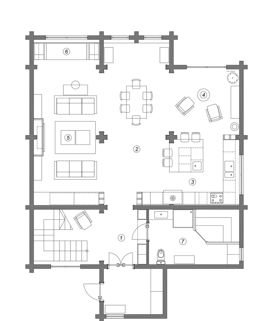 План с расстановкой мебели, 1 этаж