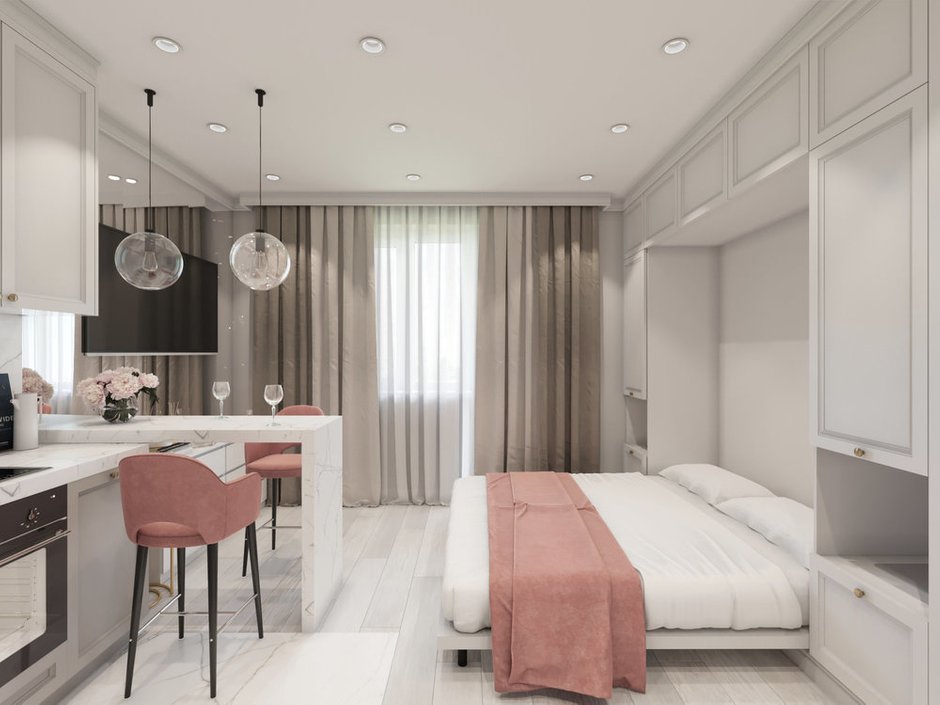 Фотография: Спальня в стиле Современный, Квартира, Перепланировка, 1 комната, до 40 метров, Диана Бганова – фото на INMYROOM
