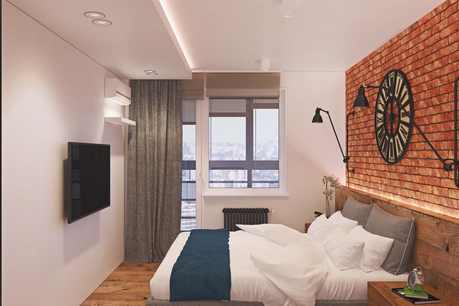 Фотография: Спальня в стиле Лофт, Квартира, Проект недели, Одинцово, Geometrium, Московская область, Монолитный дом, 2 комнаты, 60-90 метров – фото на INMYROOM