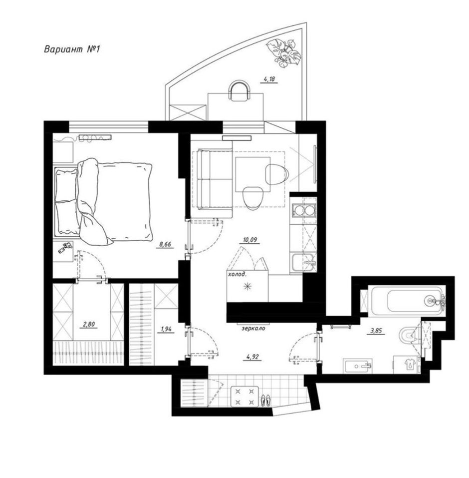 Фотография: Планировки в стиле , Квартира, Перепланировка, Никита Зуб, 1 комната, до 40 метров – фото на INMYROOM