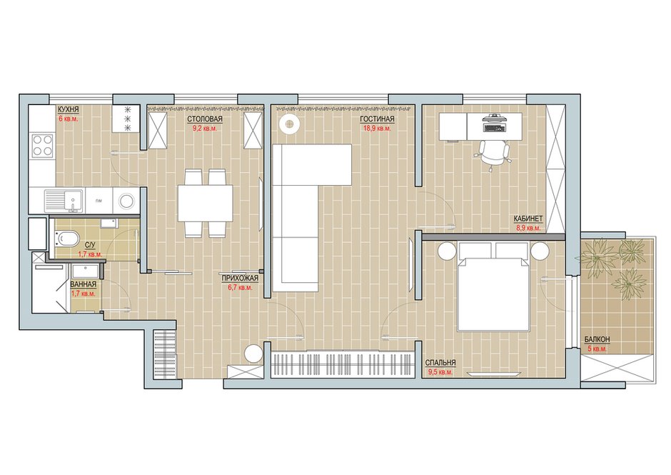 Фотография: Планировки в стиле , Квартира, Перепланировка, II-49, Панельный дом, 4 и больше, 60-90 метров, SOVA Interiors – фото на INMYROOM