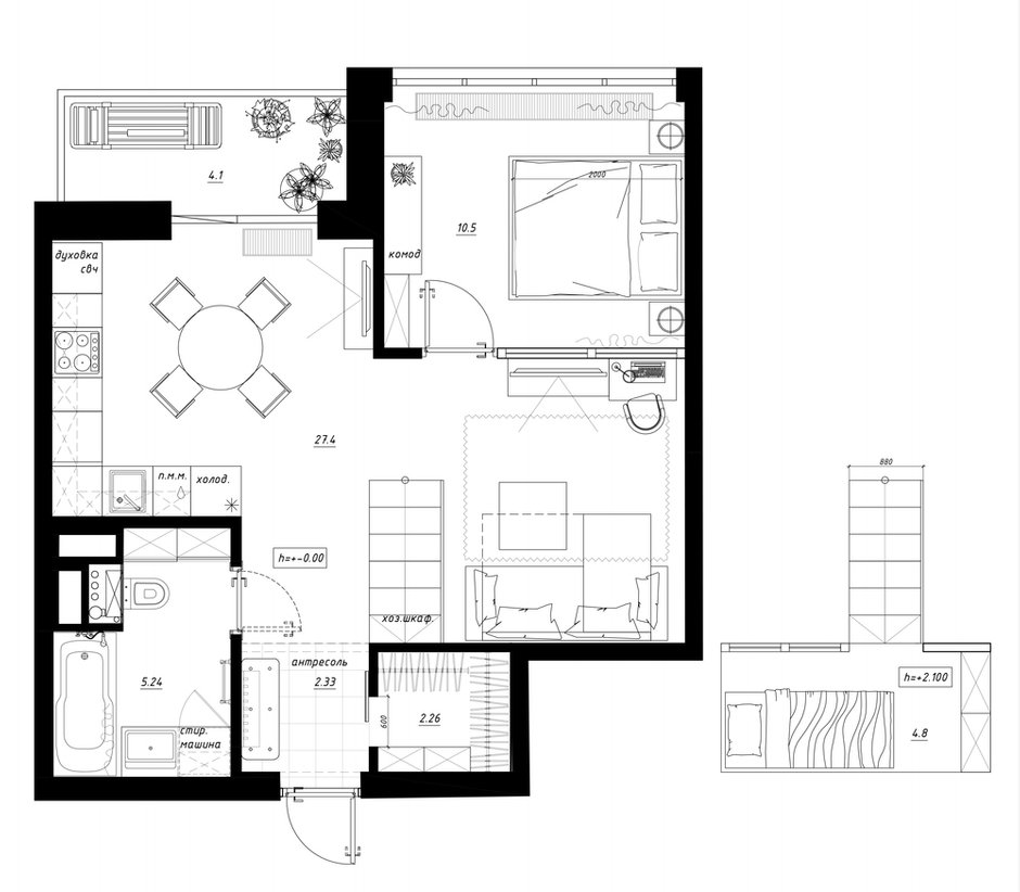 Фотография: Планировки в стиле , Квартира, Перепланировка, Санкт-Петербург, Никита Зуб, 1 комната, 40-60 метров, планировочная среда – фото на INMYROOM