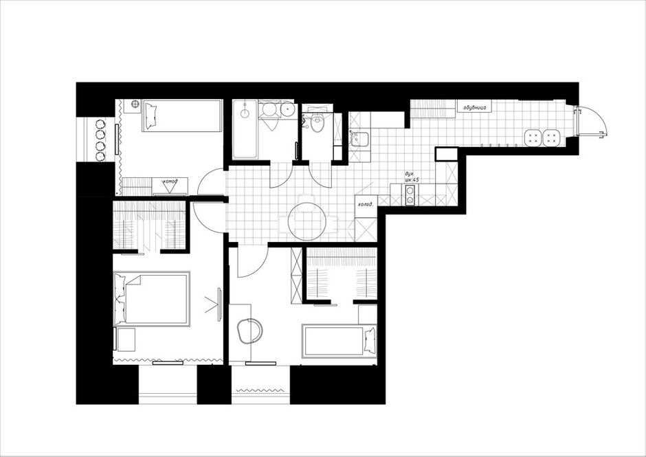 Фотография: Планировки в стиле , Квартира, Перепланировка, Москва, Никита Зуб, 2 комнаты, 40-60 метров, планировочная среда – фото на INMYROOM