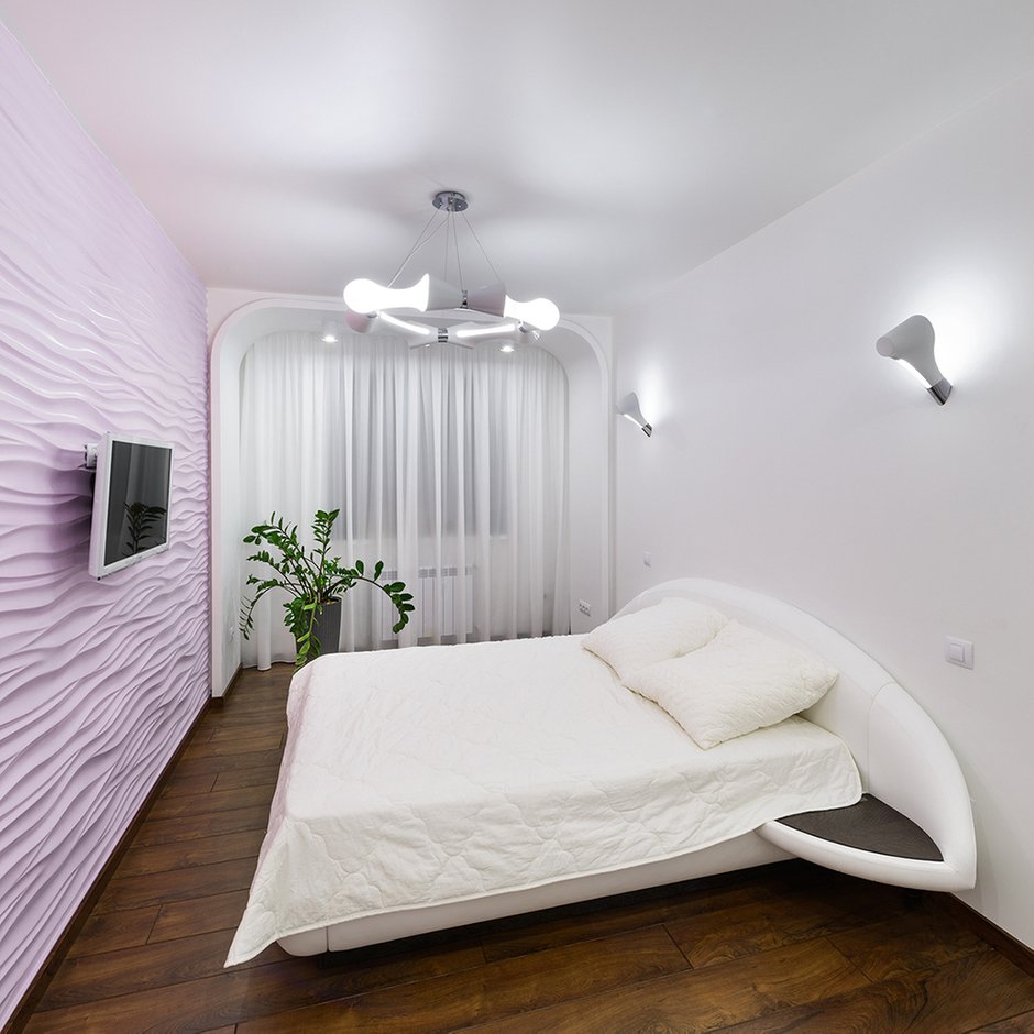 Фотография: Спальня в стиле Хай-тек, Квартира, Цвет в интерьере, Дома и квартиры, Белый – фото на INMYROOM