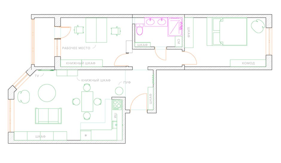 Фотография: Планировки в стиле , Квартира, Перепланировка, ИП-46с, дом серии ИП-46с, двухкомнатная квартира в ИП-46с, перепланировка двушки в ИП-46с, перепланировка двухкомнатной квартиры в ИП-46с, варианты перепланировки двухкомнатной квартиры, как обустроить двушку для пары, как обустроить двухкомнатную квартиру для пары с детьми, идеи перепланировки, перепланировка в ИП-46с – фото на INMYROOM