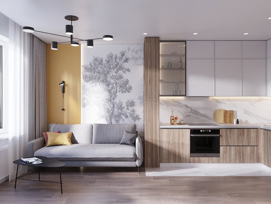Foto: Obývací pokoj ve stylu Modern, Byt, Projekt týdne, Petrohrad, 1 pokoj, do 40 metrů, Lampa Design Studio – foto na INMYROOM