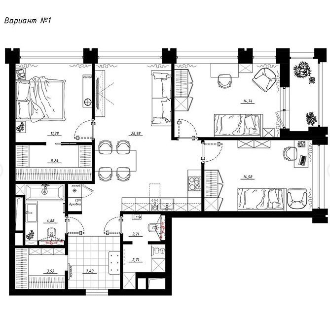 Фотография: Планировки в стиле , Квартира, Перепланировка, Никита Зуб, 3 комнаты, Более 90 метров – фото на INMYROOM