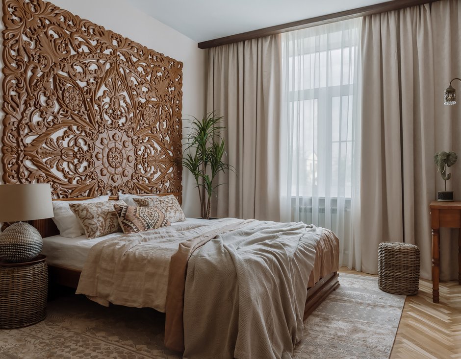 Фотография: Спальня в стиле Восточный, Эклектика, Квартира, Проект недели, Москва, 3 комнаты, 60-90 метров, Виолетта Голубева – фото на INMYROOM