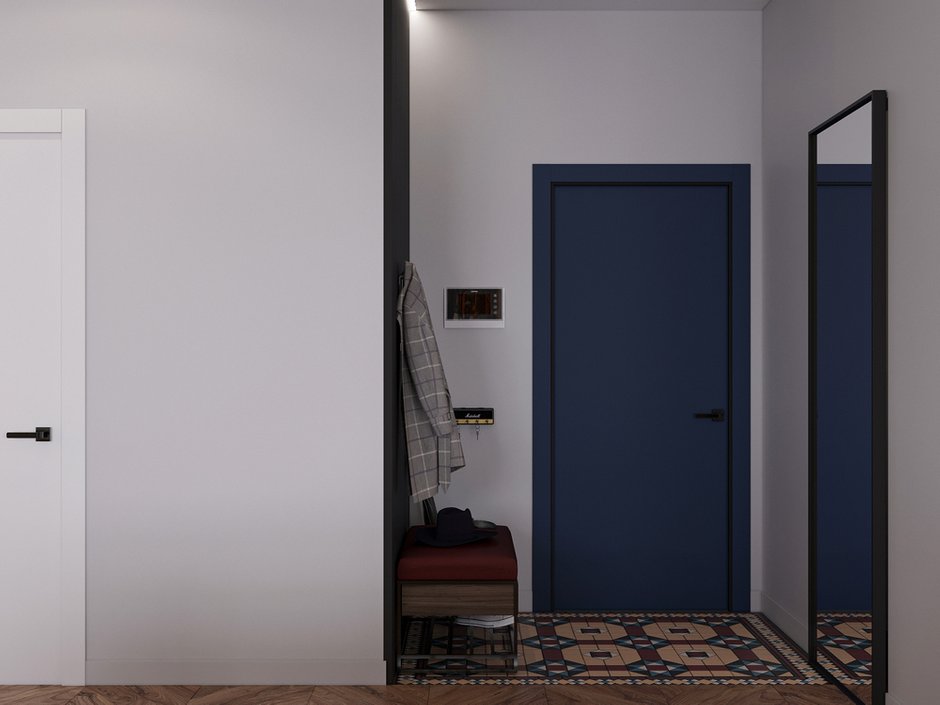 Плитка в коридоре и ванной комнате — в метлахском стиле.