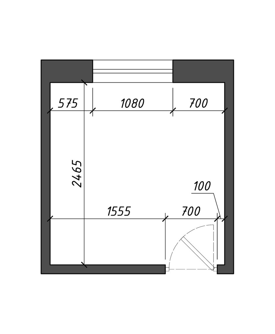 Обмерный план кухни в двухкомнатной хрущевке в доме серии 1-434