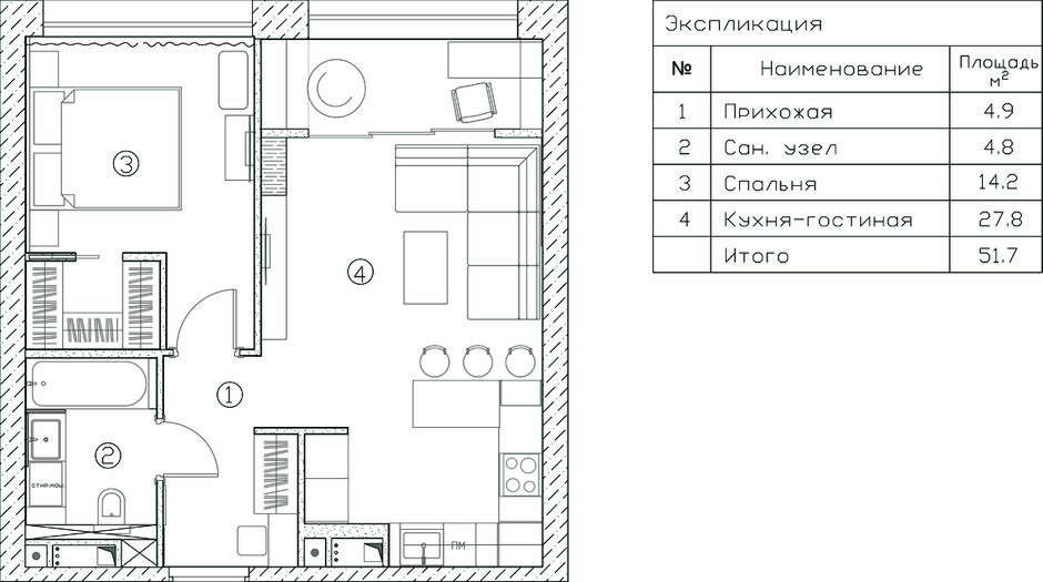 Фотография: Планировки в стиле , Современный, Квартира, Проект недели, Москва, 2 комнаты, 40-60 метров, Deus of House – фото на INMYROOM
