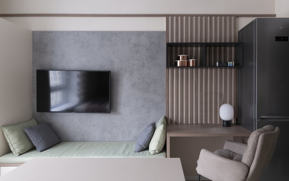 На фото: гостиная в скандинавском стиле, модерн, квартира, кабинет, проект недели, 1 комната, до 40 метров, Анна Смолякова - фото на INMYROOM