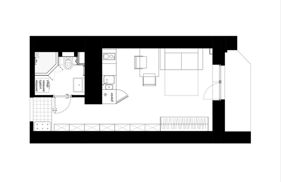Фотография: Планировки в стиле , Квартира, Студия, Перепланировка, Никита Зуб, до 40 метров, Монолитно-кирпичный, планировочная среда, ЖК "Капитан Немо" – фото на INMYROOM
