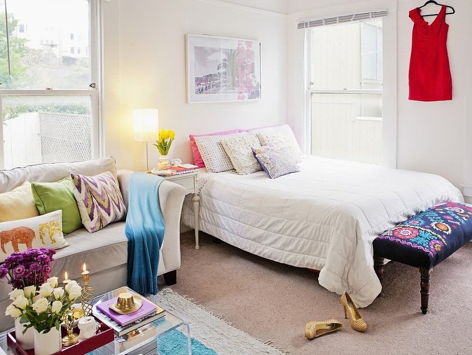 Фотография: Спальня в стиле Скандинавский, Малогабаритная квартира, Квартира, Цвет в интерьере, Дома и квартиры – фото на INMYROOM
