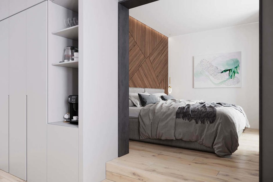 Фотография: Спальня в стиле Минимализм, Квартира, Проект недели, Geometrium, Более 90 метров, Kronospan – фото на INMYROOM