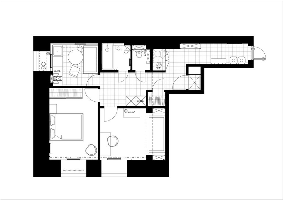 Фотография: Планировки в стиле , Квартира, Перепланировка, Москва, Никита Зуб, 2 комнаты, 40-60 метров, планировочная среда – фото на INMYROOM